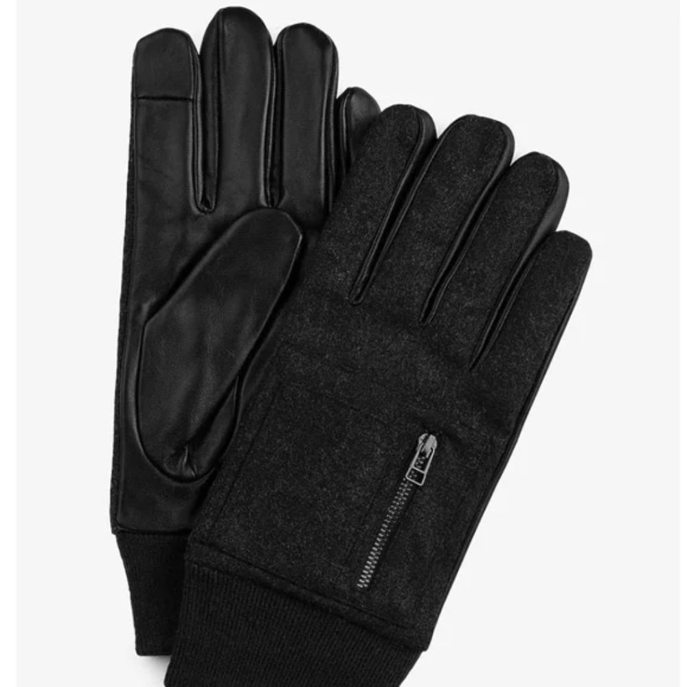 nwt express GENUINE LEATHER mens pocket gloves one size touch screen